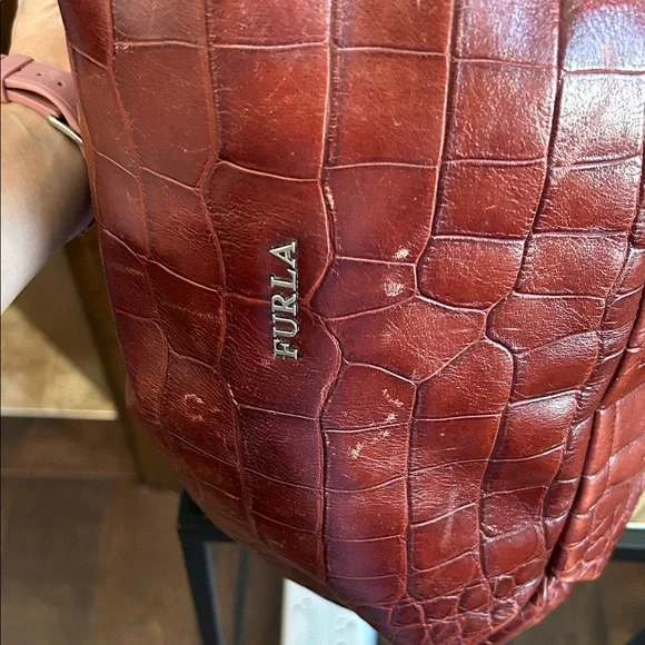 Furla Crocodile-Embossed Rust Colored Tote Bag - Picture 8 of 15